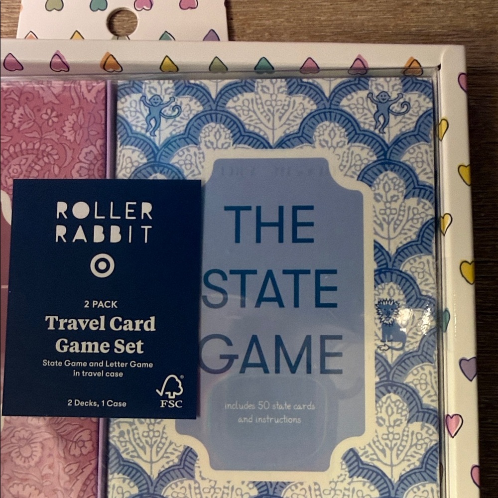 Rare! Roller Rabbit Pink & Blue Travel Card Game Set Authentic - Picture 2 of 4